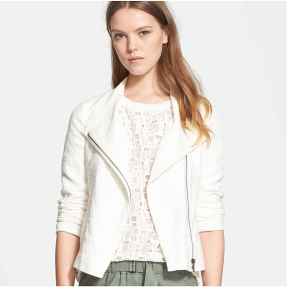 VINCE Stretch Frise Asymmetrical Jacket Crema Medium White & Tan - Picture 1 of 4